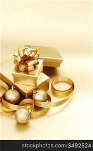 golden christmas background gifts ball