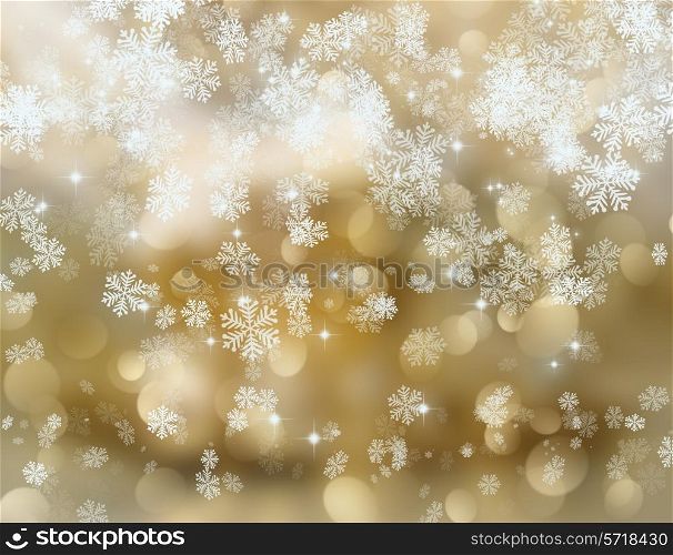 Golden Christmas background of snowflakes and stars