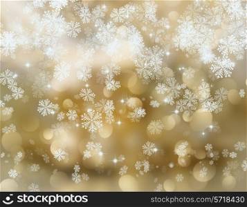 Golden Christmas background of snowflakes and stars