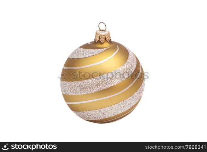 golden christmas ball with glitter on white background