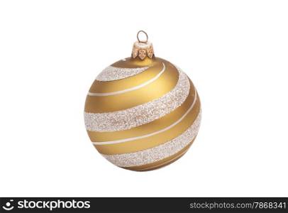golden christmas ball with glitter on white background