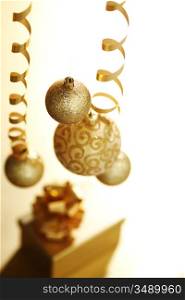 golden christmas balls on bokeh background