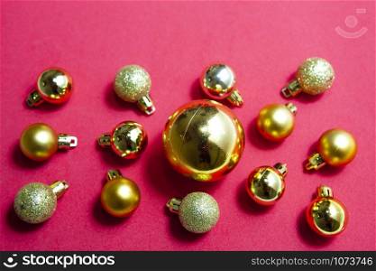 Golden christmas balls with tender bokeh