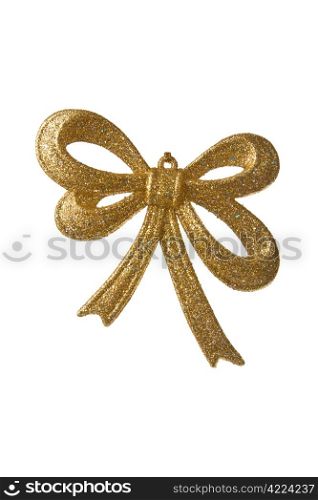 golden christmas bow isolated. holiday background