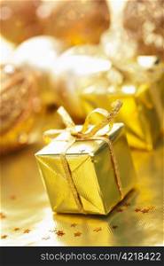 golden christmas gifts and decoration