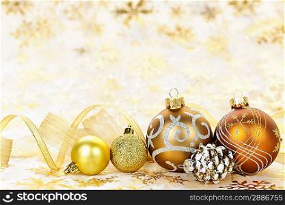 Golden Christmas ornaments background