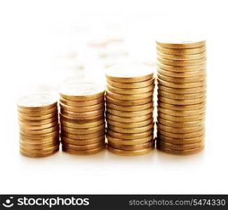 Golden Coins In Ascending Order On A White Background