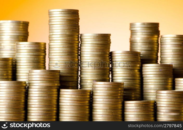 Golden coins in high stacks