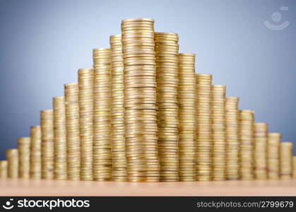 Golden coins in high stacks