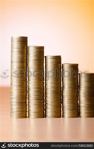Golden coins in high stacks