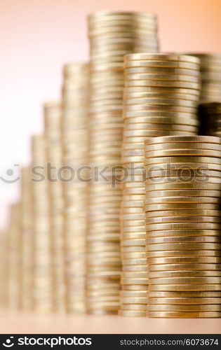 Golden coins in high stacks