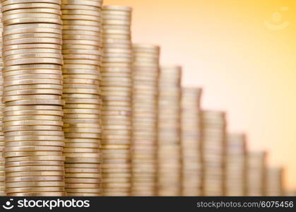 Golden coins in high stacks