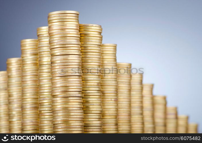 Golden coins in high stacks