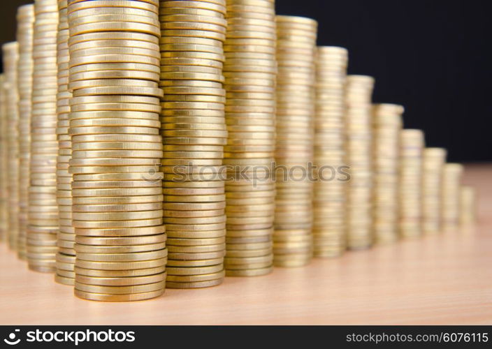 Golden coins in high stacks