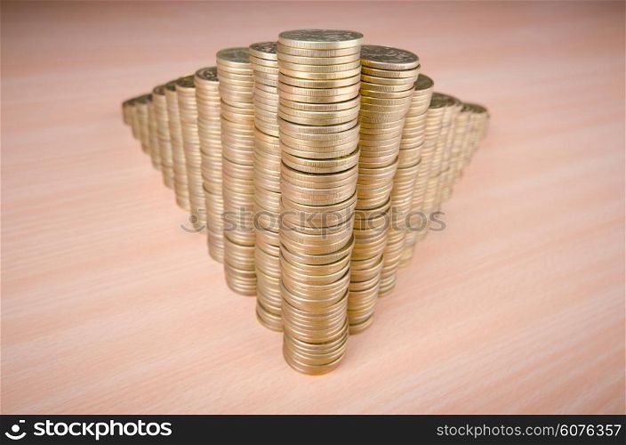 Golden coins in high stacks