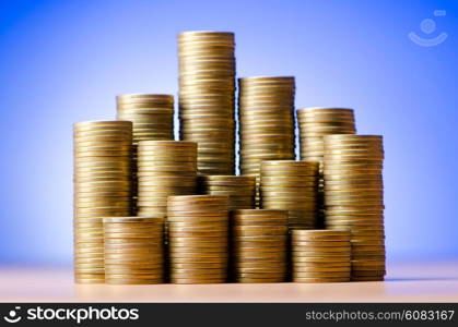 Golden coins in high stacks