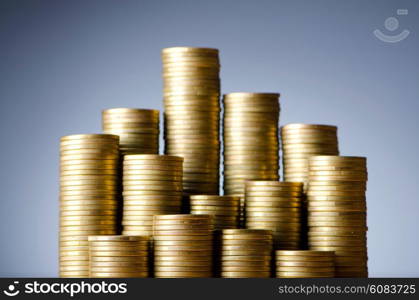 Golden coins in high stacks