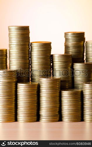 Golden coins in high stacks