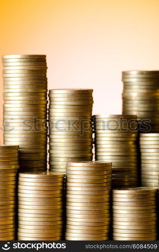 Golden coins in high stacks