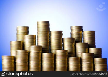 Golden coins in high stacks