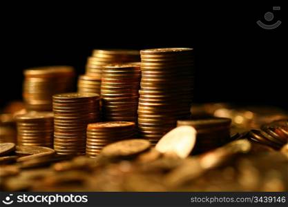 golden coins macro close up