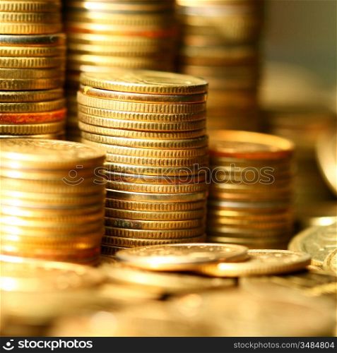 golden coins macro close up