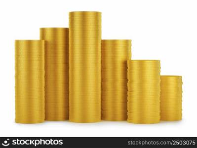 Golden coins stack isolated on white background