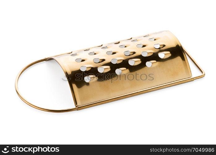 Golden colored metal scraper isolarted on white background.