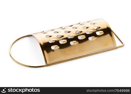 Golden colored metal scraper isolarted on white background.