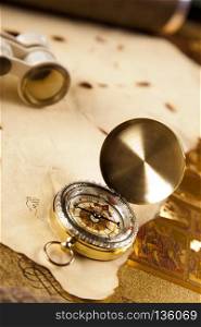 Golden Compass, navigation equipment. Vintage Golden Compass, navigation equipment