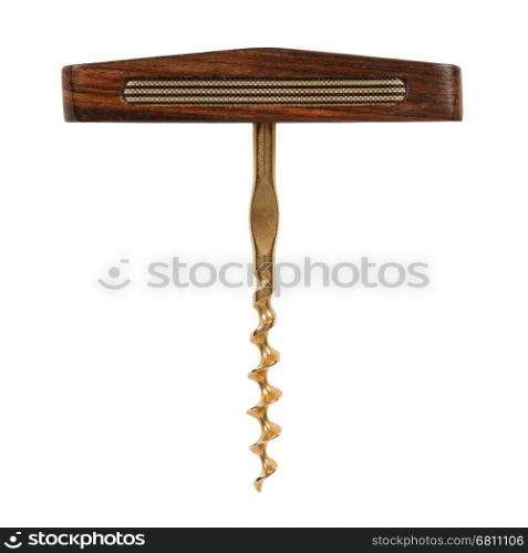 Golden corkscrew isolated on a white background