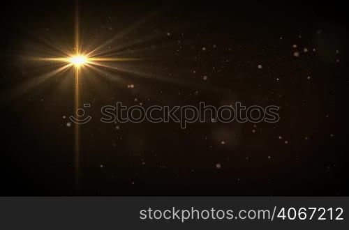 Golden cross lighting on dark background with many defocused lights spinning around. Easter and resurrection background. Seamless looping