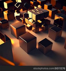 Golden cubes, mosaic abstract background. Generative AI design. Golden cubes, mosaic, abstract background. Generative AI