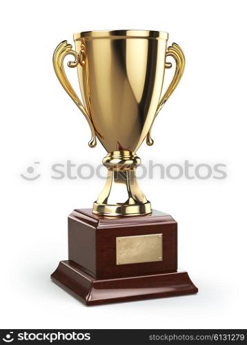 Golden cup trophy isolated on white.3d