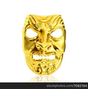 Golden devil mask isolated on white background, 3D rendering
