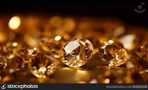 Golden diamonds bokeh shiny abstract background. Generative AI