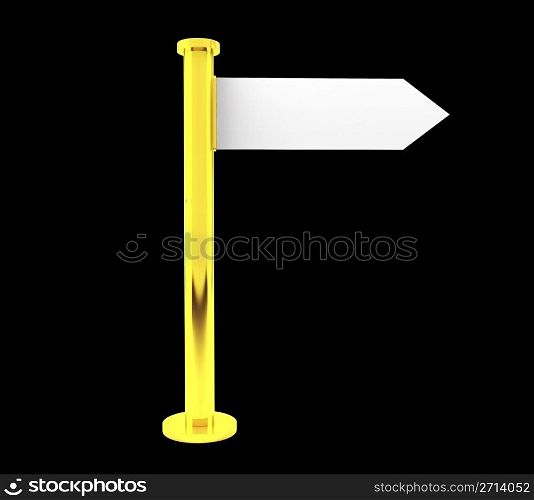 Golden direction sign isolated on black background
