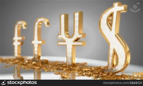 Golden Dollar, pound, euro and yen &#8211; loopable changing focus and DOF
