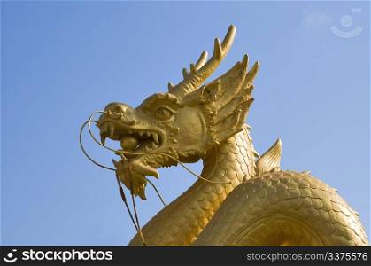Golden dragon over blue sky. Phuket, Thailand