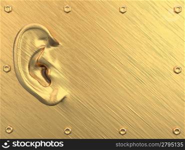 Golden ear on abstract dirty background. 3d