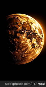Golden Eclipse of The Moon on Black Background. Generative ai. High quality illustration. Golden Eclipse of The Moon on Black Background. Generative ai