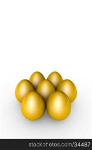 Golden eggs. Conceptual illustration. Available in high-resolution and several sizes to fit the needs of your project. Background layout with free text space. Isolated over white. 3D illustration render&#xA;