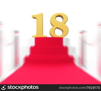 Golden Eighteen On Red Carpet Displaying Celebrity Eighteenth Birthday Party