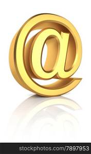Golden email symbol isolated on white background. 3d render