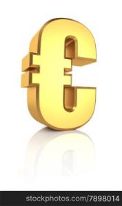 Golden Euro currency symbol isolated on white background. 3d render
