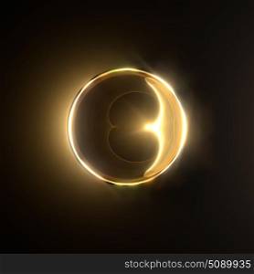 Golden fiery ring isolated on black background.