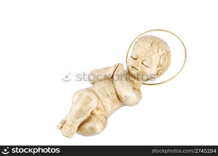 golden figure of baby jesus isolated on white background