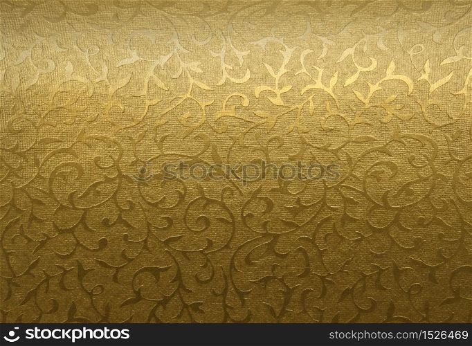 Golden floral ornament brocade textile pattern . Golden brocade pattern