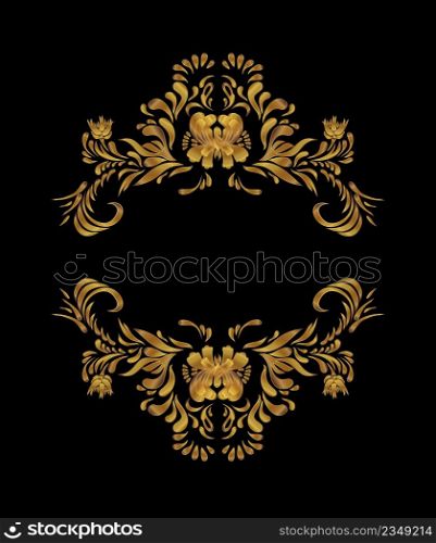 Golden floral pattern on black. Gold vintage floral pattern. Gold flowers on black background.