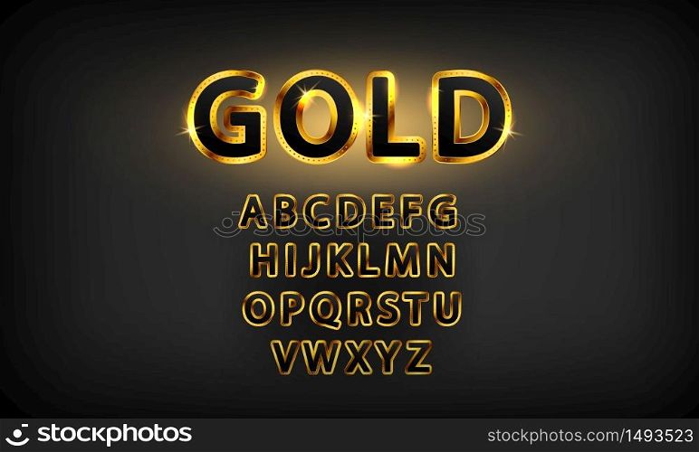 Golden font pattern text Vip Casino ?hips with Illustration. Set shapes composition. classic style golden logo poster Invitation. vector illustration